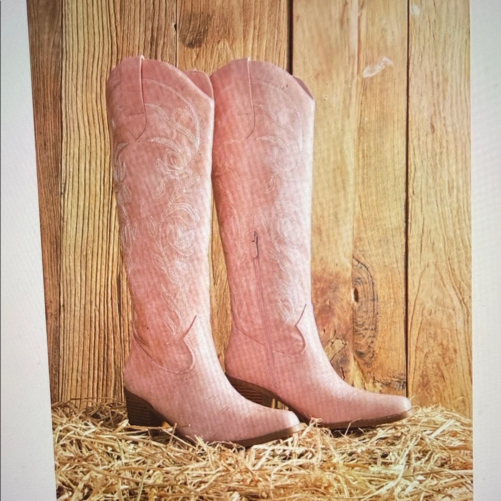 SHEIN Pink Tall Western Knee-High Boots